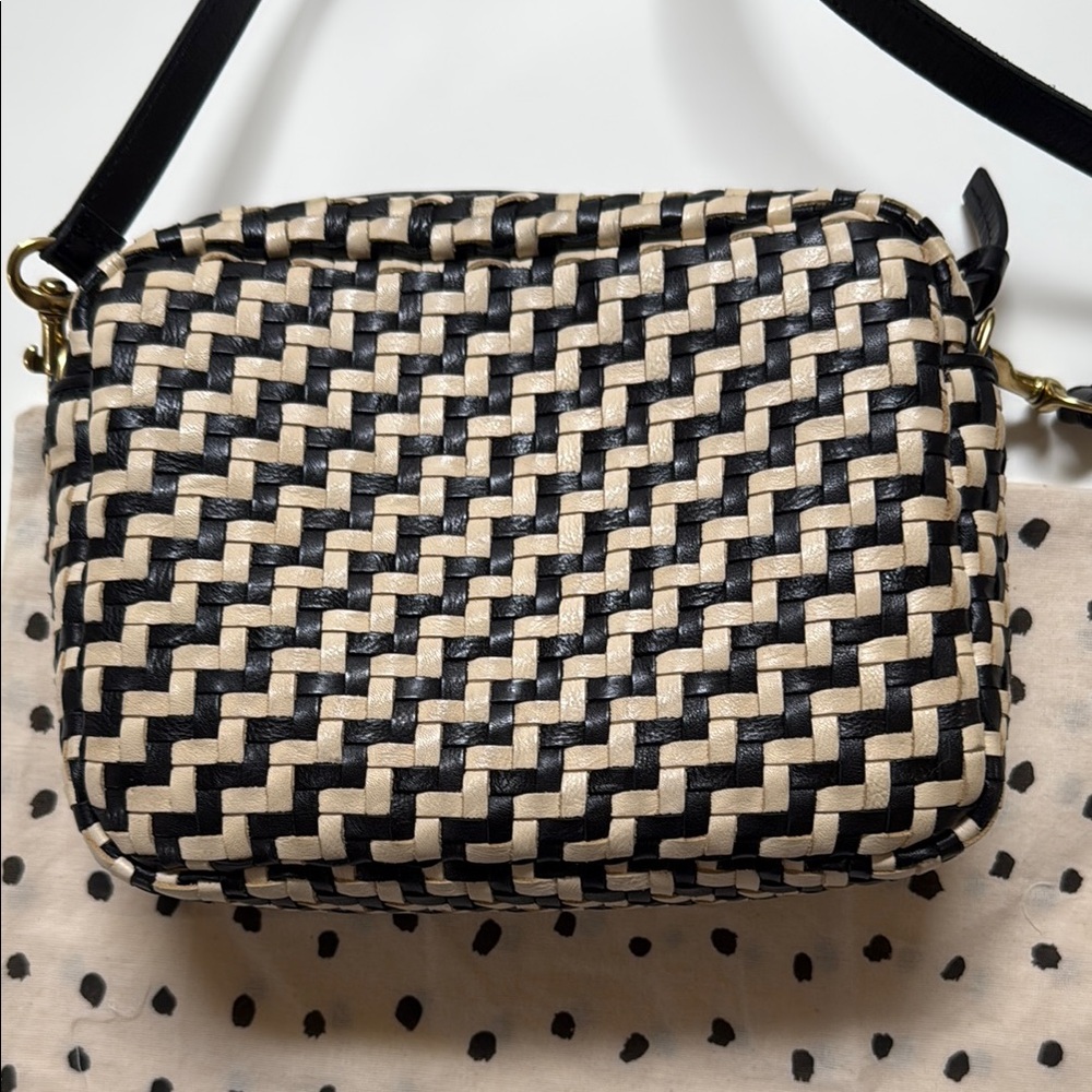 Clare V Black and Cream Midi Sac Crossbody